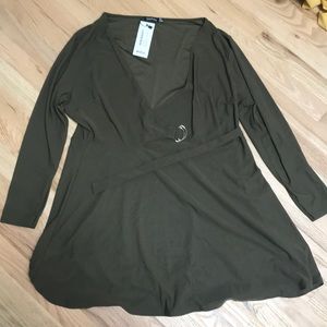 Boohoo long sleeve green skater dress